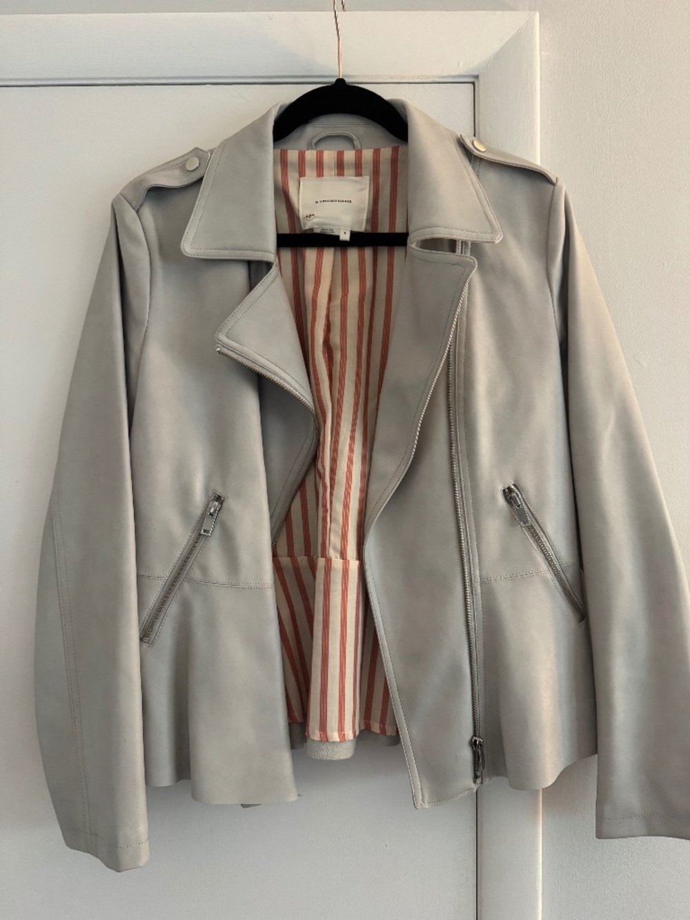By Anthropologie Gray Faux Leather Peplum Moto Jacket Size M